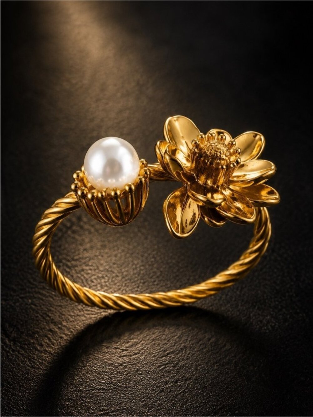 Gold plated Floral Pearl Open Ring